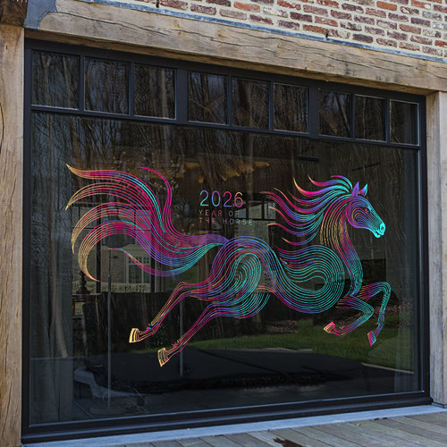 2026抽象马年图案装饰玻璃门静电贴纸线条艺术简约装扮橱窗窗花贴 - 图2