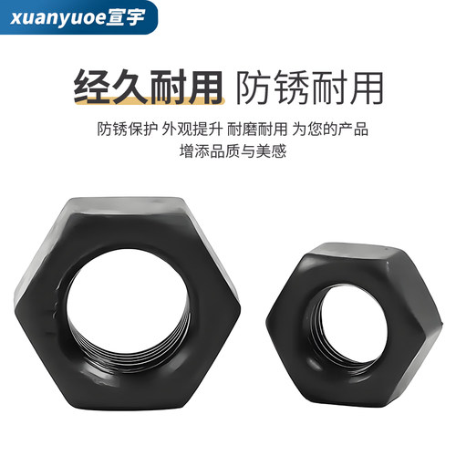 8.8级发黑细牙六角螺母GB6171高强度黑色幼牙细扣细丝螺帽M8-M64 - 图1