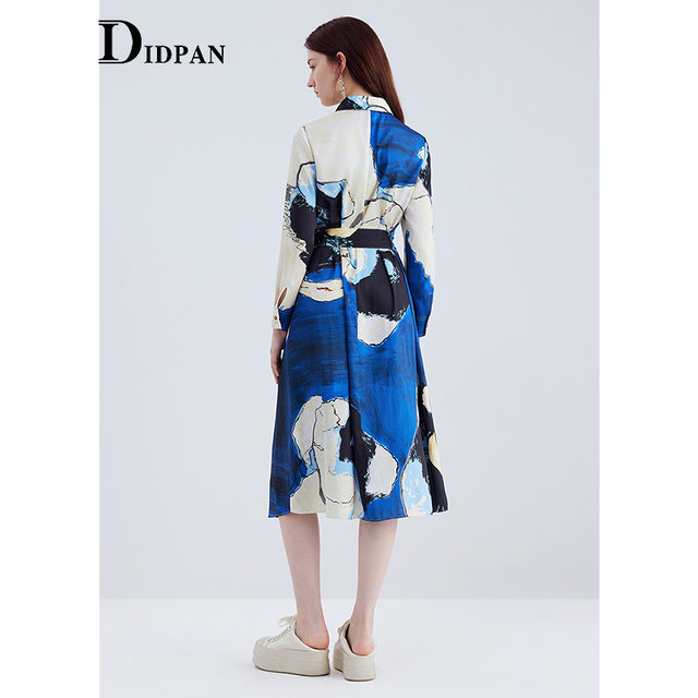 IDPAN long-sleeved dress 2025 season new brand design printed irregular shirt dress for women