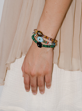 LAZY CIRCLES宝石彩色飞盘手链女天然石串珠小花手串简约明星同款