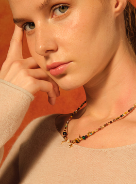 LAZY CIRCLES彩虹星月夜项链女不规则串珠锁骨链日常百搭气质配饰