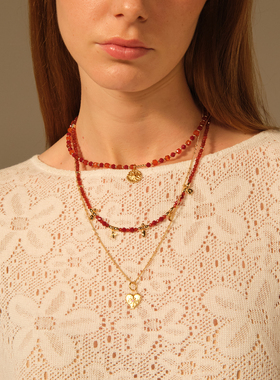 LAZY CIRCLES太阳小金币项链新年红女朋友礼物红运满满串珠锁骨链