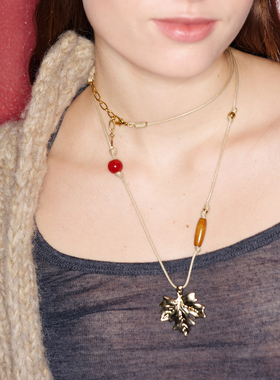 LAZYCIRCLES木珠红玛瑙枫叶项链