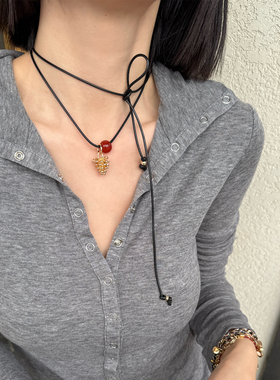 LAZY CIRCLES红玛瑙幸运松果项链女随性叠戴搭配春夏长款吊坠项链