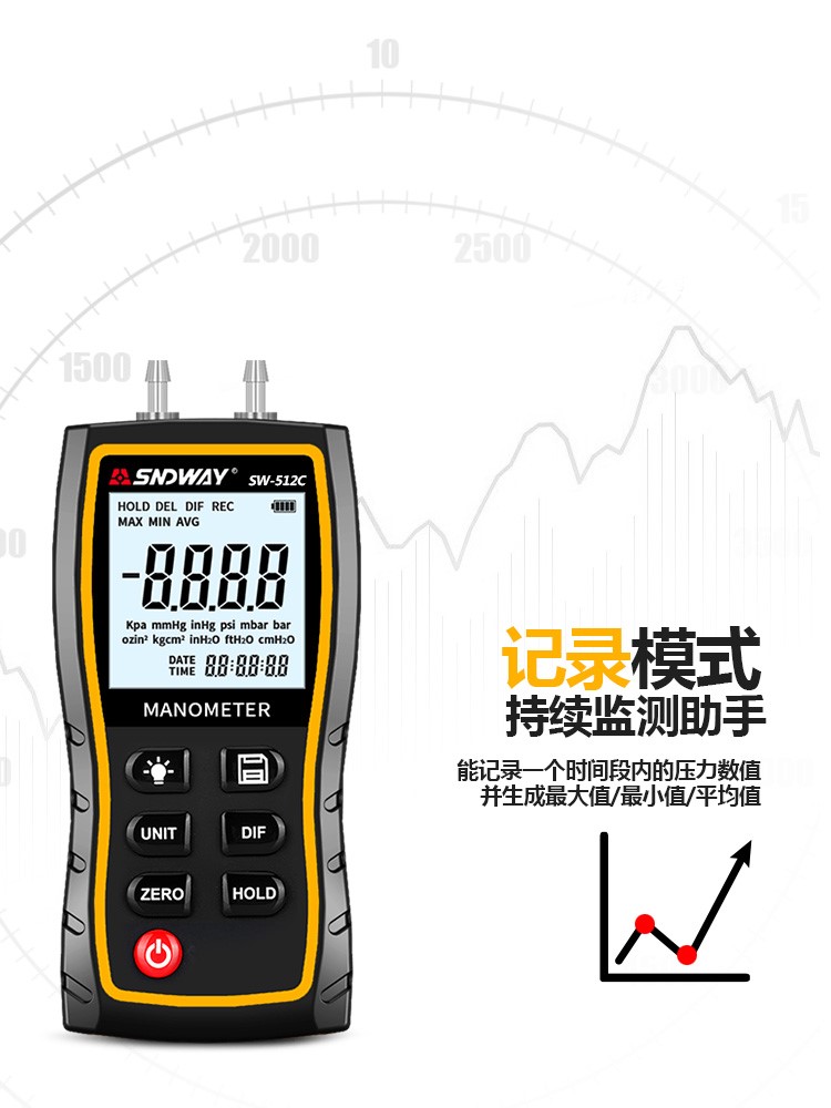 深达威SW512C高精度数字压力表差压计气压表风压表汽修真空负压表-图1