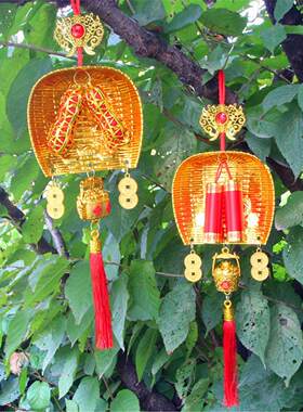 春节喜庆红花生簸箕挂件