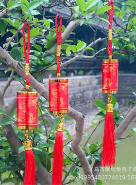 春节喜庆红丝线印花小双炮挂件