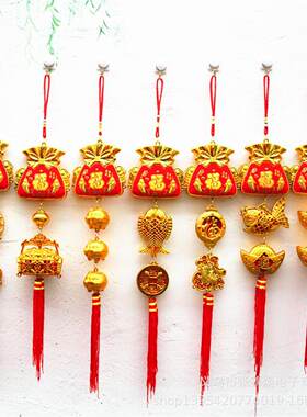 2026马烫金绒布福袋串鱼铜钱挂饰