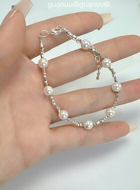 碎银珍珠手链女925纯银复古优雅轻奢小众简约百搭珍珠手串饰品女