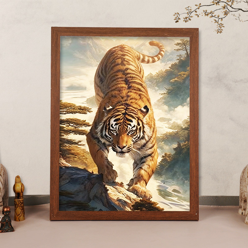 猛虎下山老虎画像相框摆件下山虎旺宅旺财玄关风水画招财装饰挂画,淘宝优惠券,粉丝福利购,淘宝优惠卷
