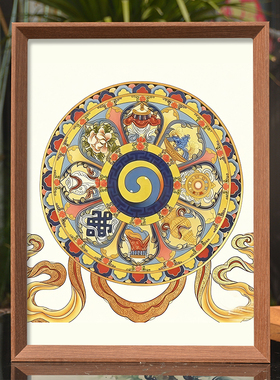 吉祥八宝八吉祥唐卡挂画相框摆件
