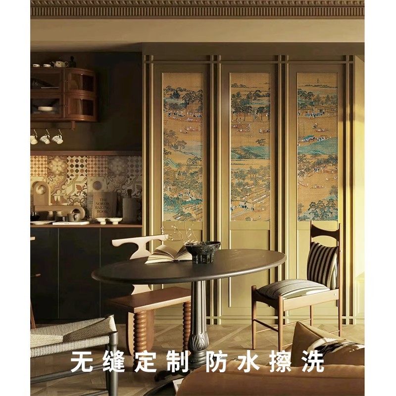 复古金箔壁纸中式古画背景墙中古风法式餐厅客厅沙发电视墙纸墙布,淘宝优惠券,粉丝福利购,淘宝优惠卷