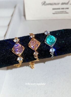 海蓝色菱形锆石抽拉款戒指手链