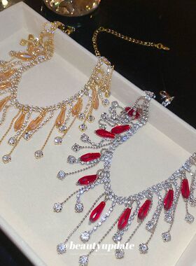 宫廷风镶钻水晶流苏项链复古时尚