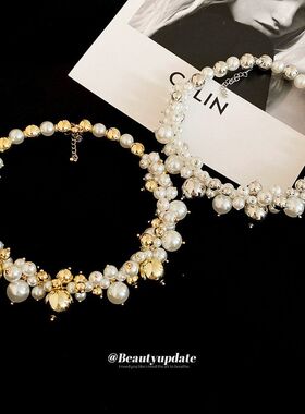 法式不规则串珠珍珠项链复古精致