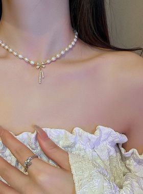 韩国气质爱心蝴蝶珍珠流苏项链