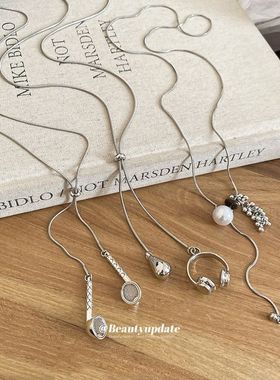 虎眼石珍珠吊坠项链个性ins简约