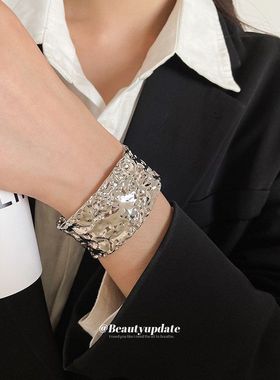 金属纹路花朵开口手镯冷淡风小众