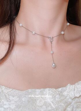 法式锆石葫芦珍珠项链简约时尚