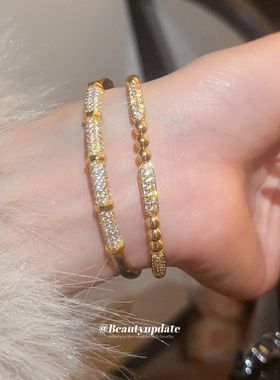 真金电镀锆石圆形卡扣手镯法式