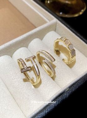 14真金电镀锆石贝母开口戒指小