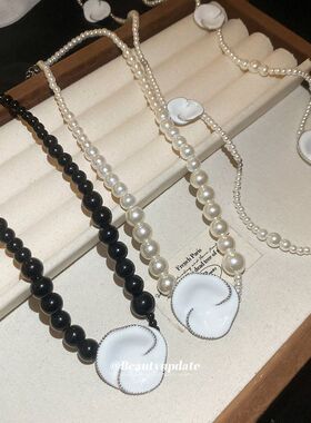 法式复古滴油花朵珍珠项链复古