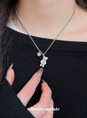 韩系锆石花朵小熊项链卡通可爱