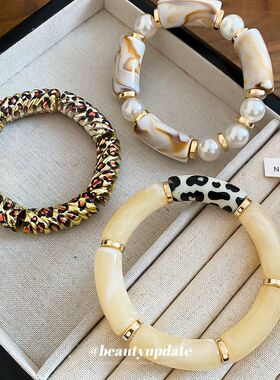 欧美复古亚克力豹纹圆形手链时尚