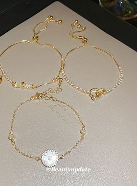 真金电镀锆石竹节可调节手链女时尚轻奢百搭手环冷淡风高级感手饰