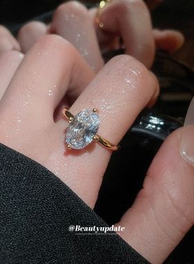 新款锆石椭圆形开口戒指简约时尚