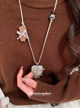 木珠植绒小熊爱心项链个性时尚