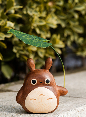 龙猫原木摆件实木质旋转小风车