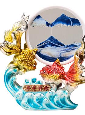 如鱼得水年年有余摆件家居客厅酒柜电视柜玄关装饰品乔迁新居礼品