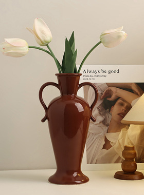 贝汉美景德镇简约软装家居双耳陶瓷花瓶摆件玄关电视柜插花装饰品