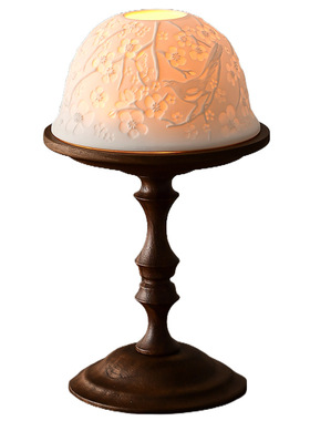 中古风胡桃木烛台带骨瓷通风罩蜡烛台装饰品烛光香薰蜡烛餐桌摆件