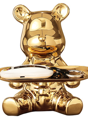 入户玄关钥匙收纳摆件置物架轻奢高档客厅进门口鞋柜暴力熊装饰品