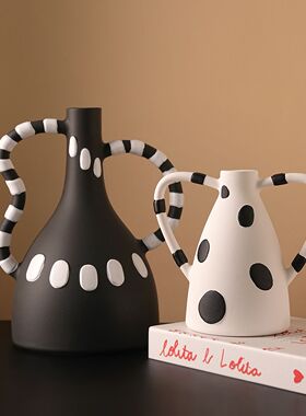 贝汉美异形黑白波点花瓶摆件酒店样板房民宿家居客厅博古架装饰品