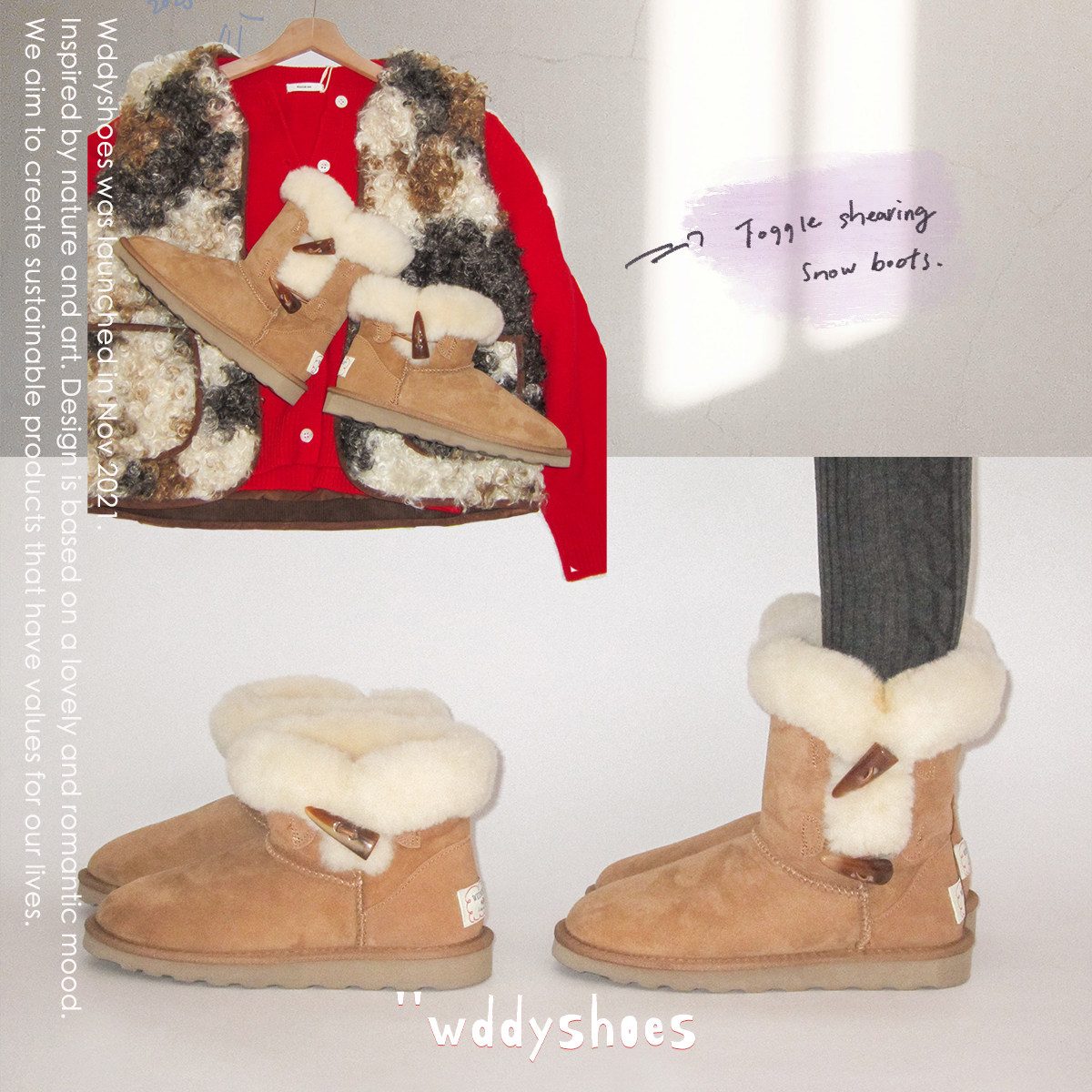 WDDYSHOES牛角扣雪地靴女2025冬新款皮毛一体翻毛中高筒棉鞋,淘宝优惠券,粉丝福利购,淘宝优惠卷