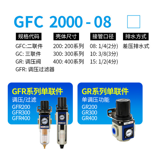 亚德客型气源处理器过滤GFC200油水分离器二联件GFR气动调压阀GR - 图1