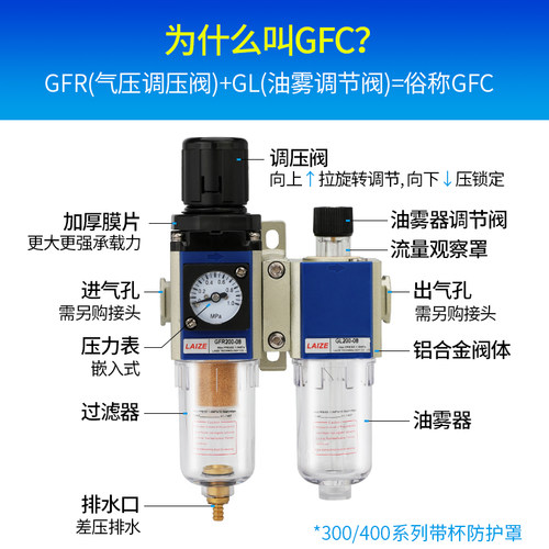 亚德客型气源处理器过滤GFC200油水分离器二联件GFR气动调压阀GR - 图2