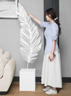 客厅玄关不锈钢羽毛轻奢软装摆件