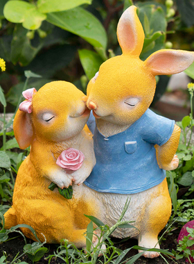 家居庭院盆栽装饰治愈系情侣兔子
