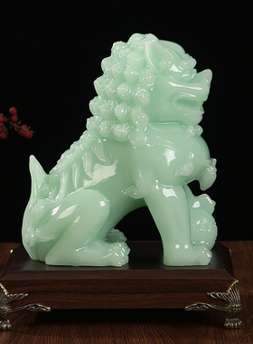 玉石北京狮子摆件一对门口镇宅