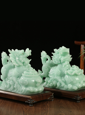 玉石麒麟摆件客厅招财纳福吉祥物