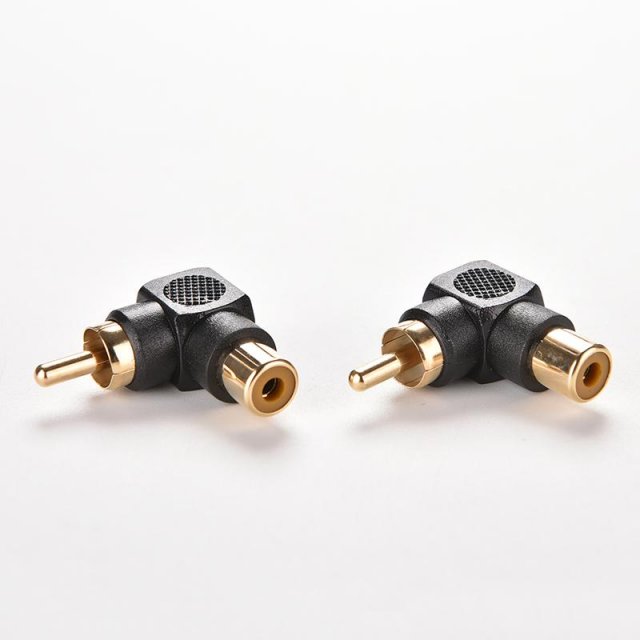 1PC Black 24k Gold-plated 90 Degree Right Angle RCA Male To - 图0