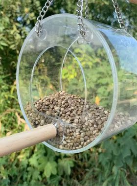 Acrylic Bird Feeder With Hanging Chain Outdoor Transparent B