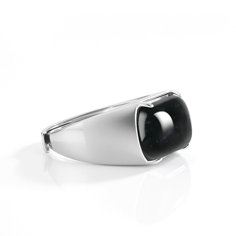 Cui Yingfu S925 silver natural A goods jade ink jade saddle ring ice jade graphite jade ring men's D965