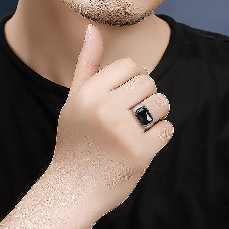 Cui Yingfu S925 silver natural A goods jade ink jade saddle ring ice jade graphite jade ring men's D965