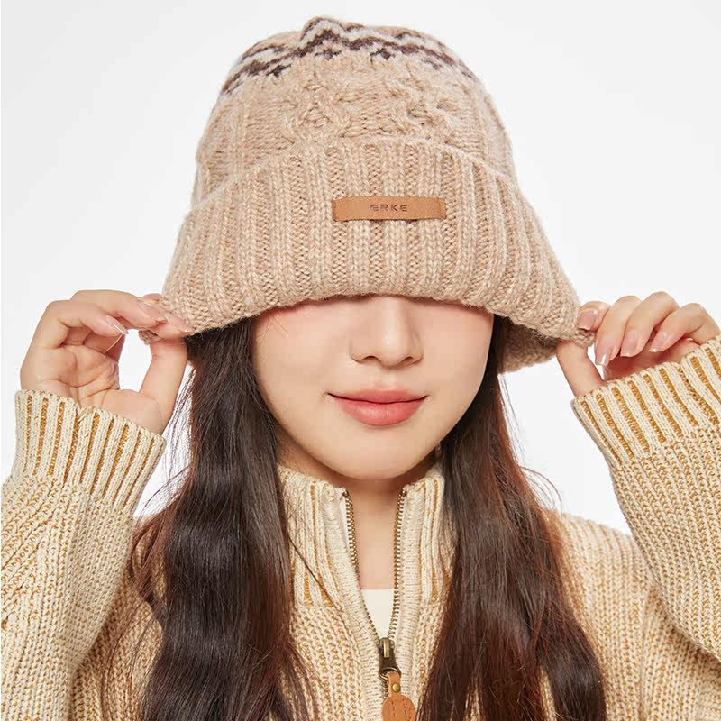 鸿星尔克女秋冬款帽子加厚百搭针织帽骑行保暖大帽围显脸小毛线帽,淘宝优惠券,粉丝福利购,淘宝优惠卷