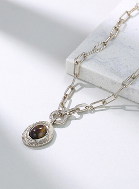 虎眼石项链女复古轻奢